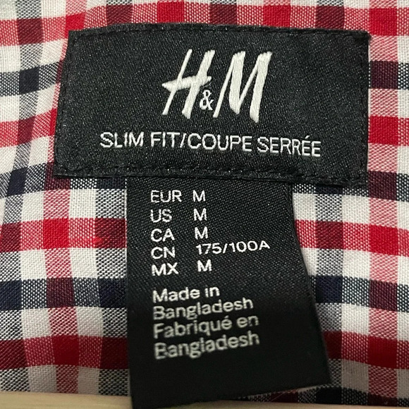 H&M Men’s Slim Fit Long Sleeve Red & Black Checkered Shirt - Medium - Picture 4 of 9